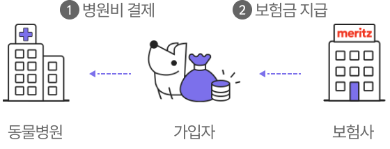 가입자가 동물병원에 병원비 결제, 보험사는 가입자에게 보험금 지급